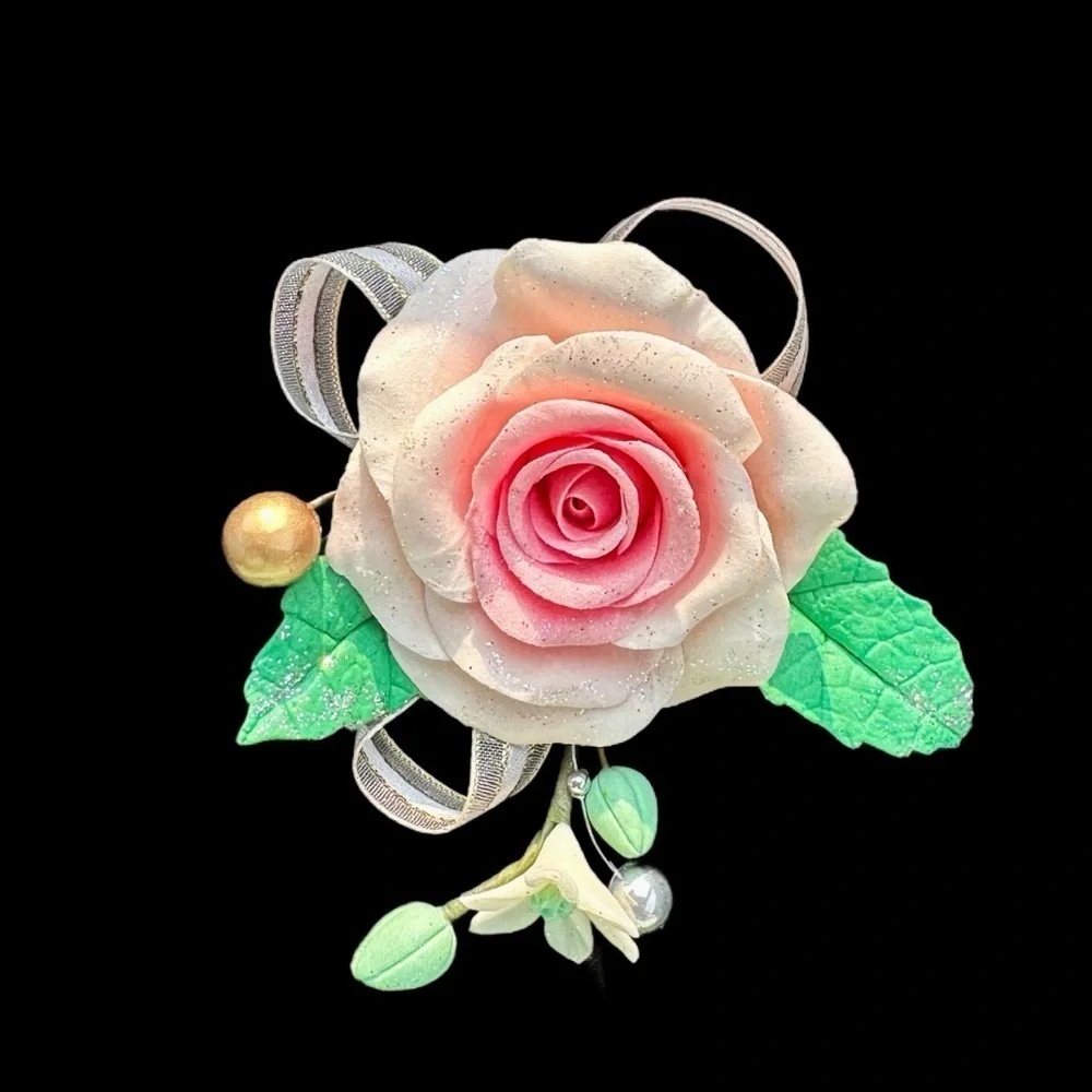 Beautiful Handmade Pink Rose Brooch - NWOT